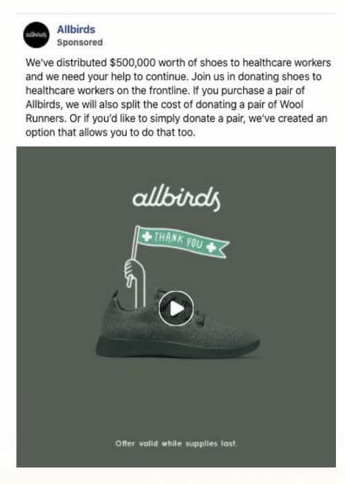 Eco-friendly shoes Allbirds uses Facebook ads